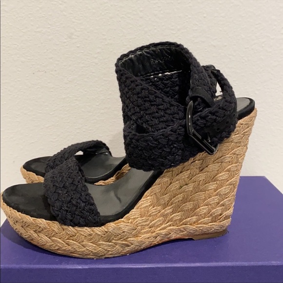 Stuart Weitzman Alex Nero Crochet Wedges - 7 - Picture 6 of 14